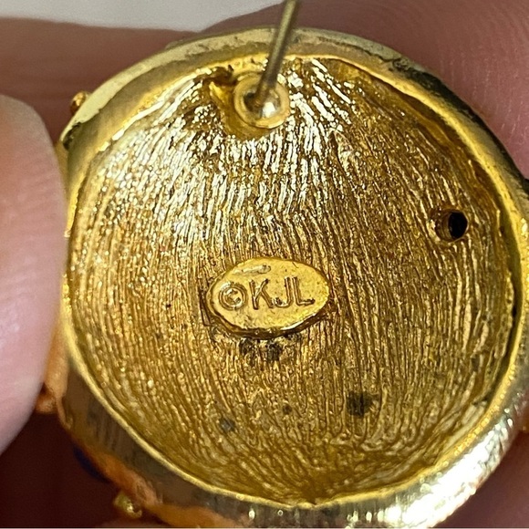 Vintage KJL by KENNETH Jay Lane Dome Cabochon Stud Earrings Navy Blue Pierce - Picture 10 of 12